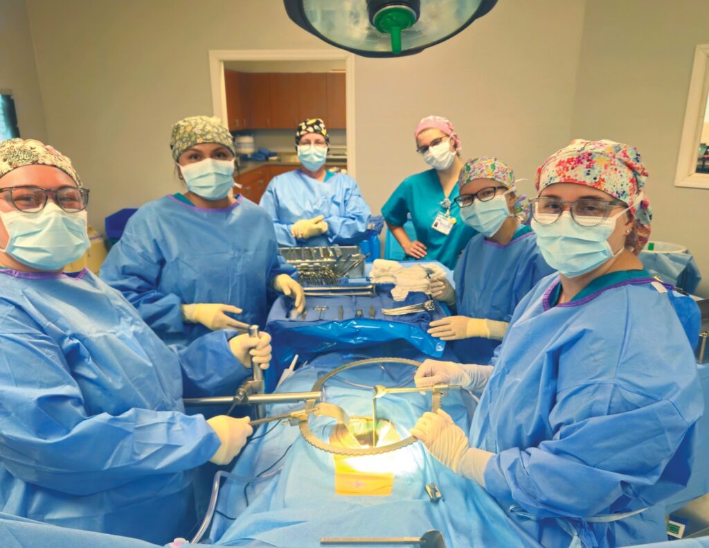 A group of students studying to be surgical technicians at Southern Technical College are in their scrubs and ready to continue training. SOUTHERN TECHNICAL COLLEGE / COURTESY PHOTO